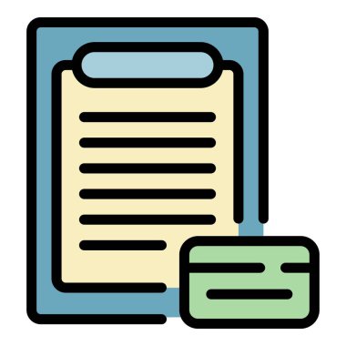 Banka kredi belgesi simgesi renk ana hatları vektörü