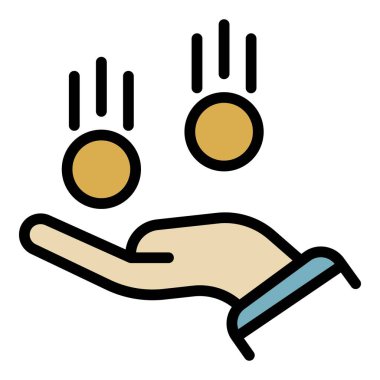 Eldeki para sikkeleri simge renk ana hatları vektörü