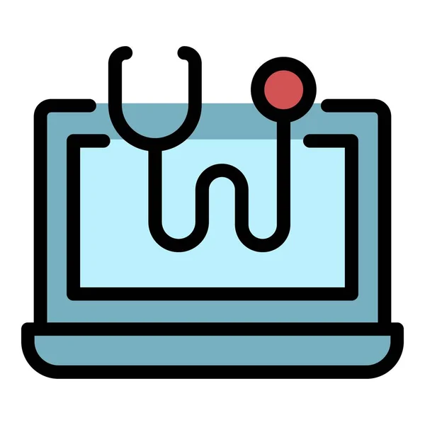 Laptop stethoscope icon color outline vector — Stock Vector