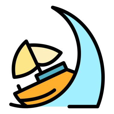 Tsunami dalga simgesi üzerindeki gemi renk çizgisi vektörü