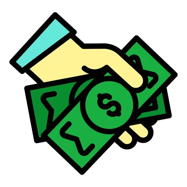 Hand take corruption money icon color outline vector — Stock Vector