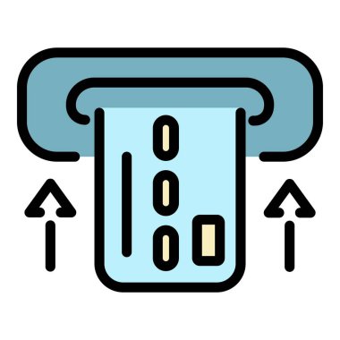 ATM simgesi renk ana hatları vektöründeki kredi kartı