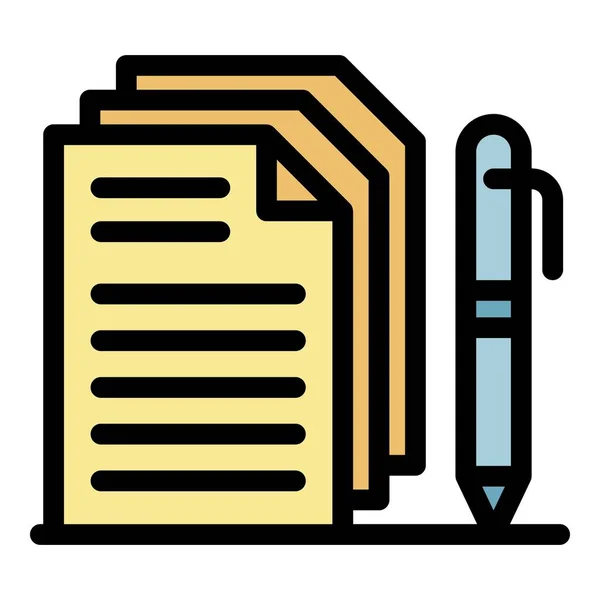 Papers pen icon color outline vector — Stock Vector