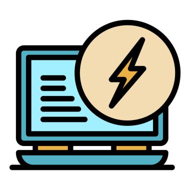 Laptop enerji simgesi renk ana hatları vektörü