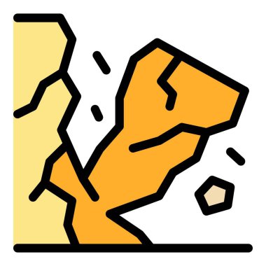 Deprem kaya düşüşü simgesi renk ana hatları vektörü