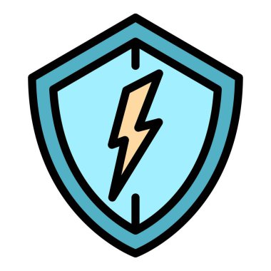 Elektrik koruma kalkanı simgesi renk dış hat vektörü