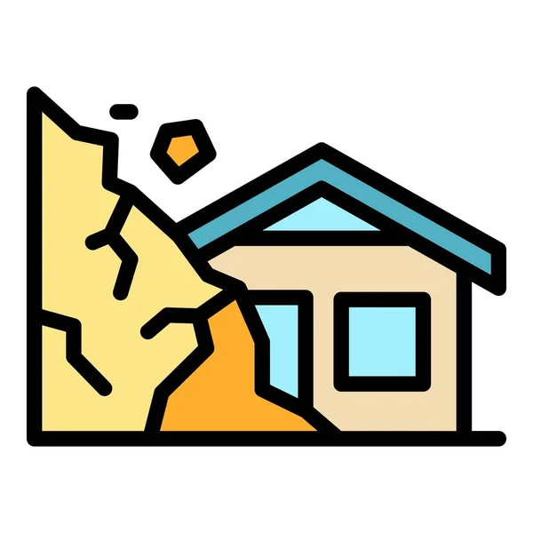 Destroyed rockfall house icon color outline vector — Stock Vector