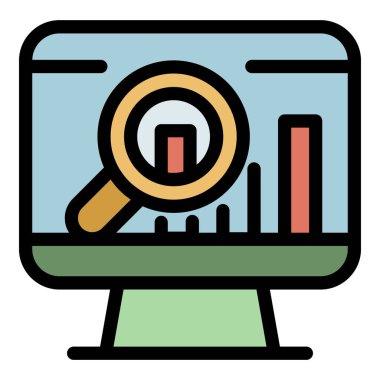 Monitör simgesi renk ana hatları üzerinde büyüteç