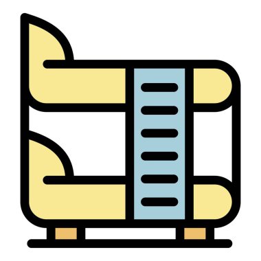 Çift çocuk yatak ikonu renk ana hatları vektörü