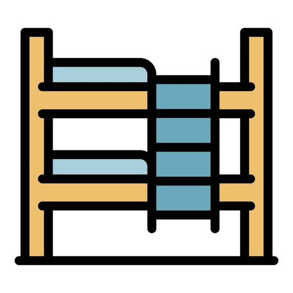 Bunk bed furniture icon warna garis luar vektor - Stok Vektor