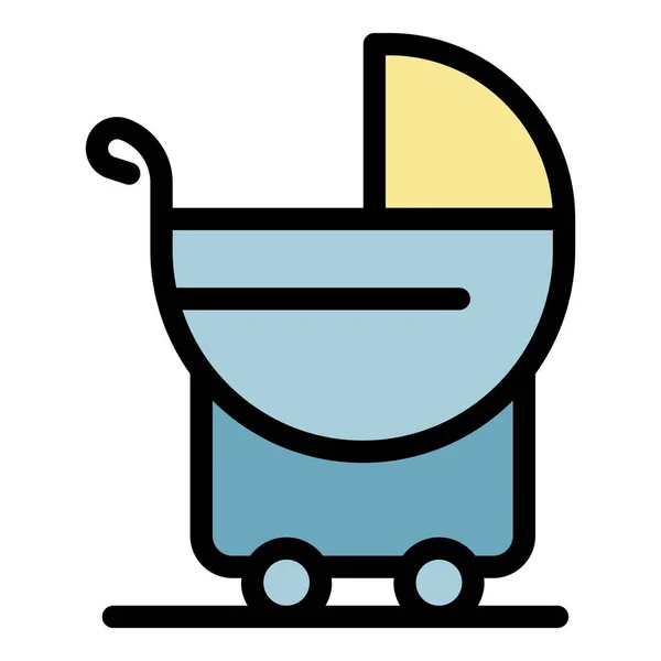 Vecteur de contour de couleur icône chariot bébé — Image vectorielle