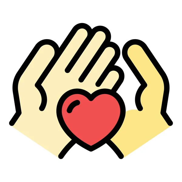 Herz Hand Pflege Symbol Farbe Umrissvektor — Stockvektor