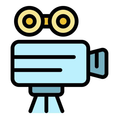 Retro video kamera simgesi renk dış hat vektörü