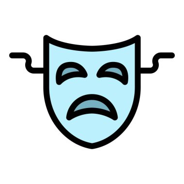 Üzgün tiyatro maskesi simgesi renk ana hatları vektörü