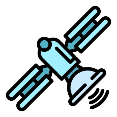 İletişim uydu simgesi renk ana hatları vektörü