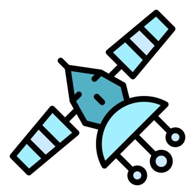 Telekomünikasyon uydu simgesi renk ana hatları vektörü