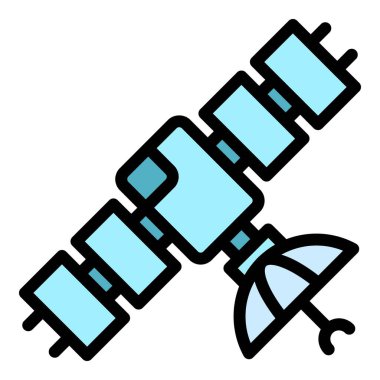 Modern uzay uydu simgesi renk ana hatları vektörü