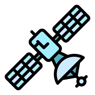 Dijital istasyon uydu simgesi renk ana hatları vektörü