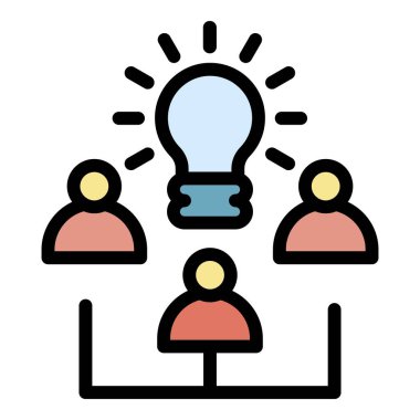 Grup iş eğitimi simgesi renk ana hatları vektörü