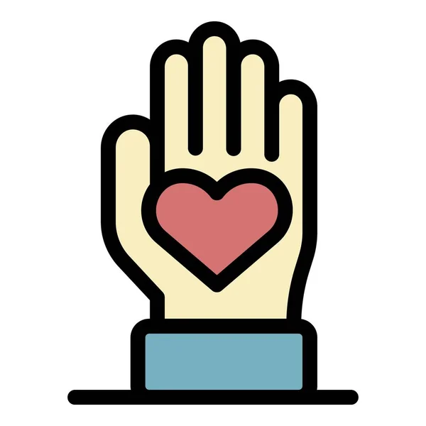 Hand Liebe Symbol Farbe Umrissvektor halten — Stockvektor
