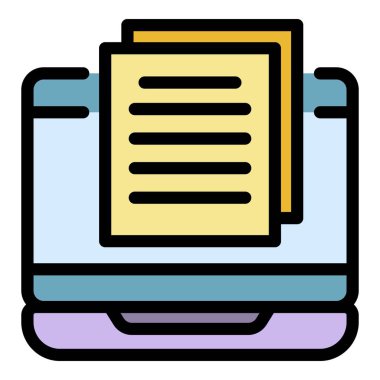 Laptop iş belgeleri simgesi renk ana hatları vektörü