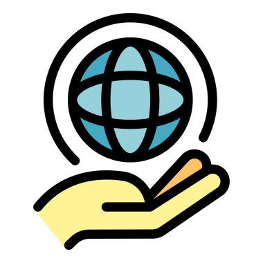 Dünya yerçekimi simgesi renk dış hat vektörünü koru