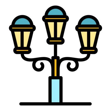 Sokak ışığı sütun simgesi renk ana hatları vektörü