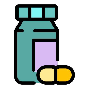 Tıbbi hap kavanozu renk ana hatları vektörü