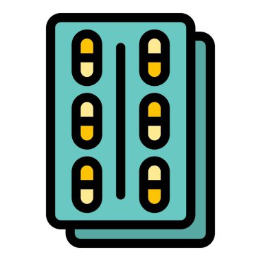 Kapsül paket hap ikonu renk ana hatları vektörü