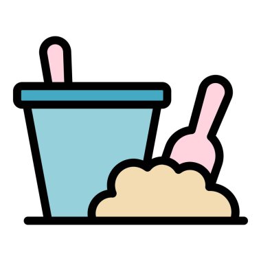 Kum küreği kova simgesi renk ana hatları vektörü