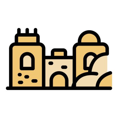 Büyük kum kale simgesi renk ana hatları vektörü