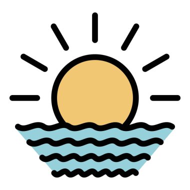 Okyanus gündoğumu simgesi renk ana hatları vektörü