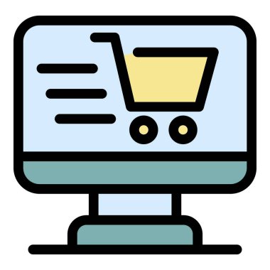 Çevrimiçi alışveriş simgesi renk ana hatları vektörü