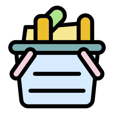 Tam iş sepeti simgesi renk ana hatları vektörü