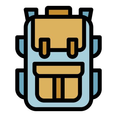 Seyahat sırt çantası simgesi renk ana hatı vektörü