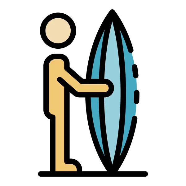 Mann surfbrett symbol farbe umrissvektor — Stockvektor