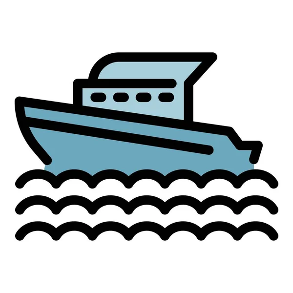 Marine Kreuzfahrtschiff Symbol Farbe Umrissvektor — Stockvektor