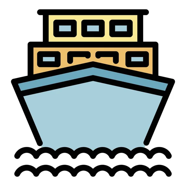 Vetor de contorno de cor de ícone de navio de cruzeiro de férias — Vetor de Stock