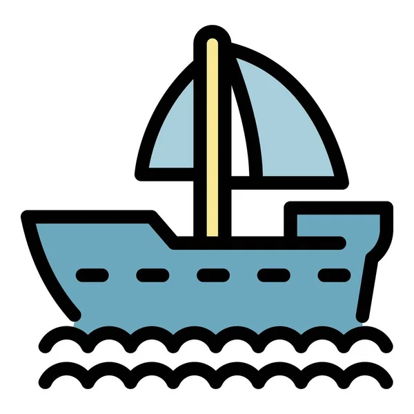 Segelboot-Symbol Farbe Umrissvektor — Stockvektor