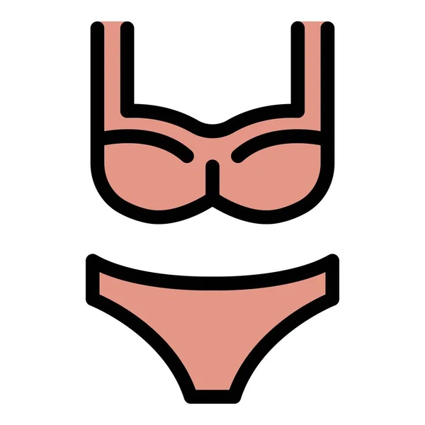 여자 수영복 아이콘 색 윤곽 벡터 — 스톡 벡터