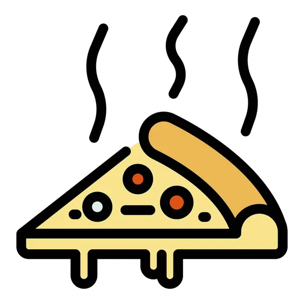 Hot plasterki pizzy ikona kolor zarys wektor — Wektor stockowy