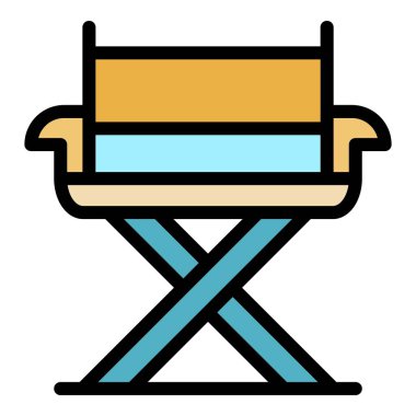 Kamp portatif sandalye simgesi renk ana hatları vektörü