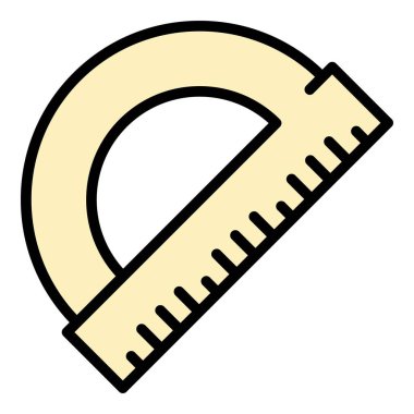 Yarı daire cetvel simgesi renk ana hatları vektörü