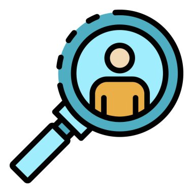 Büyüteç simgesi altındaki adam renk ana hatları vektörü