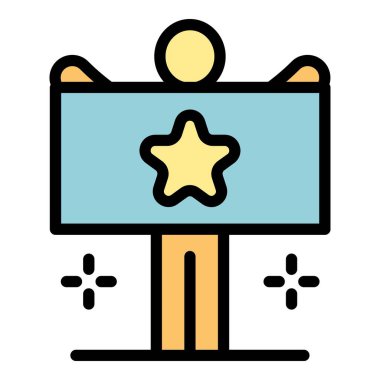 Reklam kartı simgesi olan bir adam Renk ana hatları vektörü