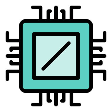 Mikroçip işlemci simgesi renk çizgisi vektörü
