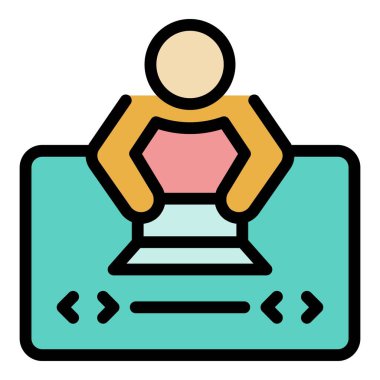 Dizüstü bilgisayar simgesi renk ana hatları vektörünün önündeki geliştirici