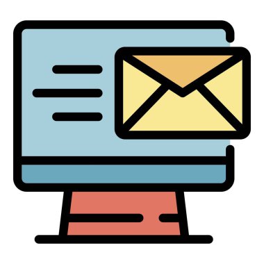 Monitör simgesi renk ana hatları vektöründe zarf