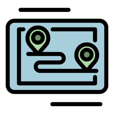 Tablet simgesi renk ana hatları üzerindeki GPS rotası