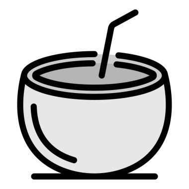 Hindistan cevizi ikonu renk ana hatları vektörü